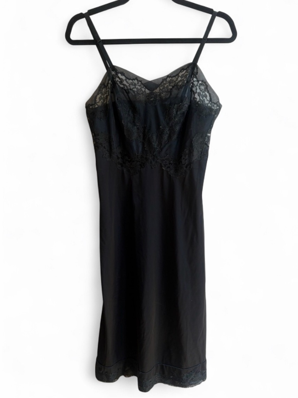 Schiaparelli Slimtite Vintage Mid Century Black Lace Slip Dress Nightie Intimate
